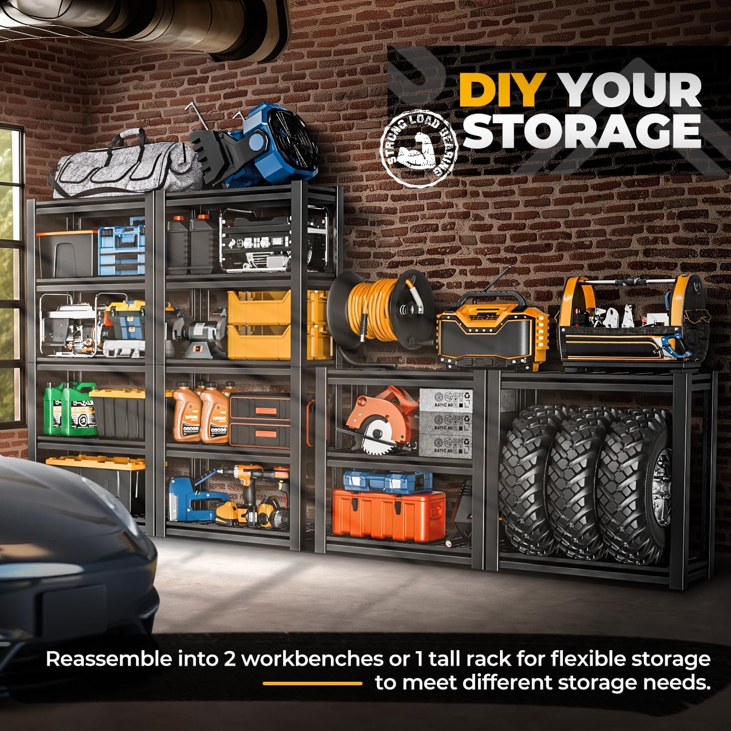 5-Tier Storage Shelves, 72" H Heavy Duty(3000LBS Capacity) Adjustable Garage Shelving, Metal Storage Utility Rack