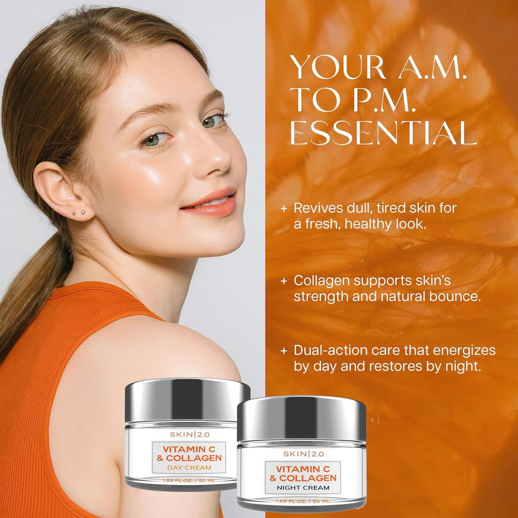 Vitamin C & Collagen Face Moisturizer – Anti Aging Day & Night Cream for Smooth & Radiant Skin, Firms & Restores Dull
