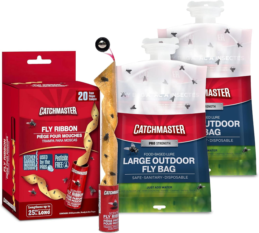 Fly Trap Bundle, Fly Bag 2-Pack & Fly Ribbon 20-Pack, Fruit Fly Traps for Indoors & Outdoors