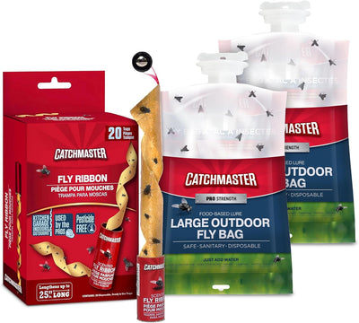 Fly Trap Bundle, Fly Bag 2-Pack & Fly Ribbon 20-Pack, Fruit Fly Traps for Indoors & Outdoors