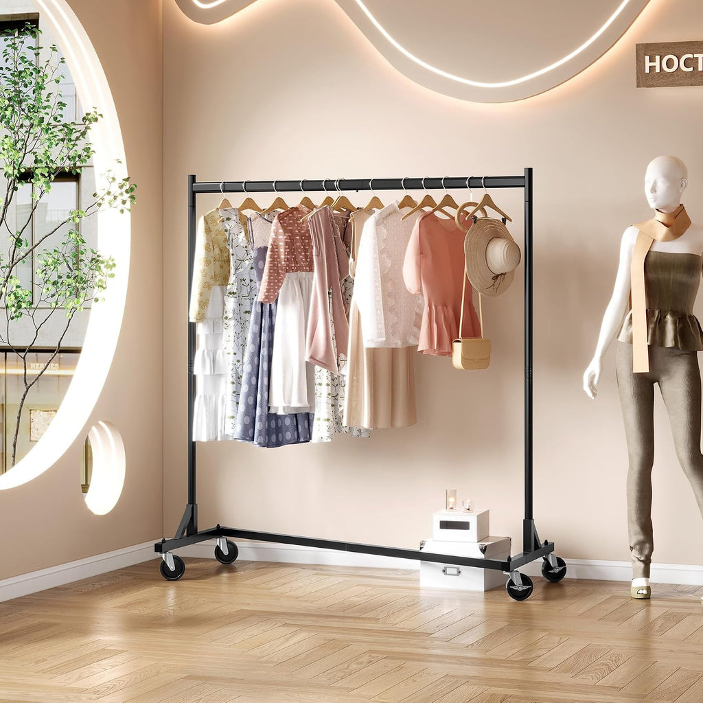 Z Rack, Rolling Clothes Racks with Z-Base, Heavy Duty Garment Rack, Clothing Racks for Hanging Clothes, Sturdy Metal