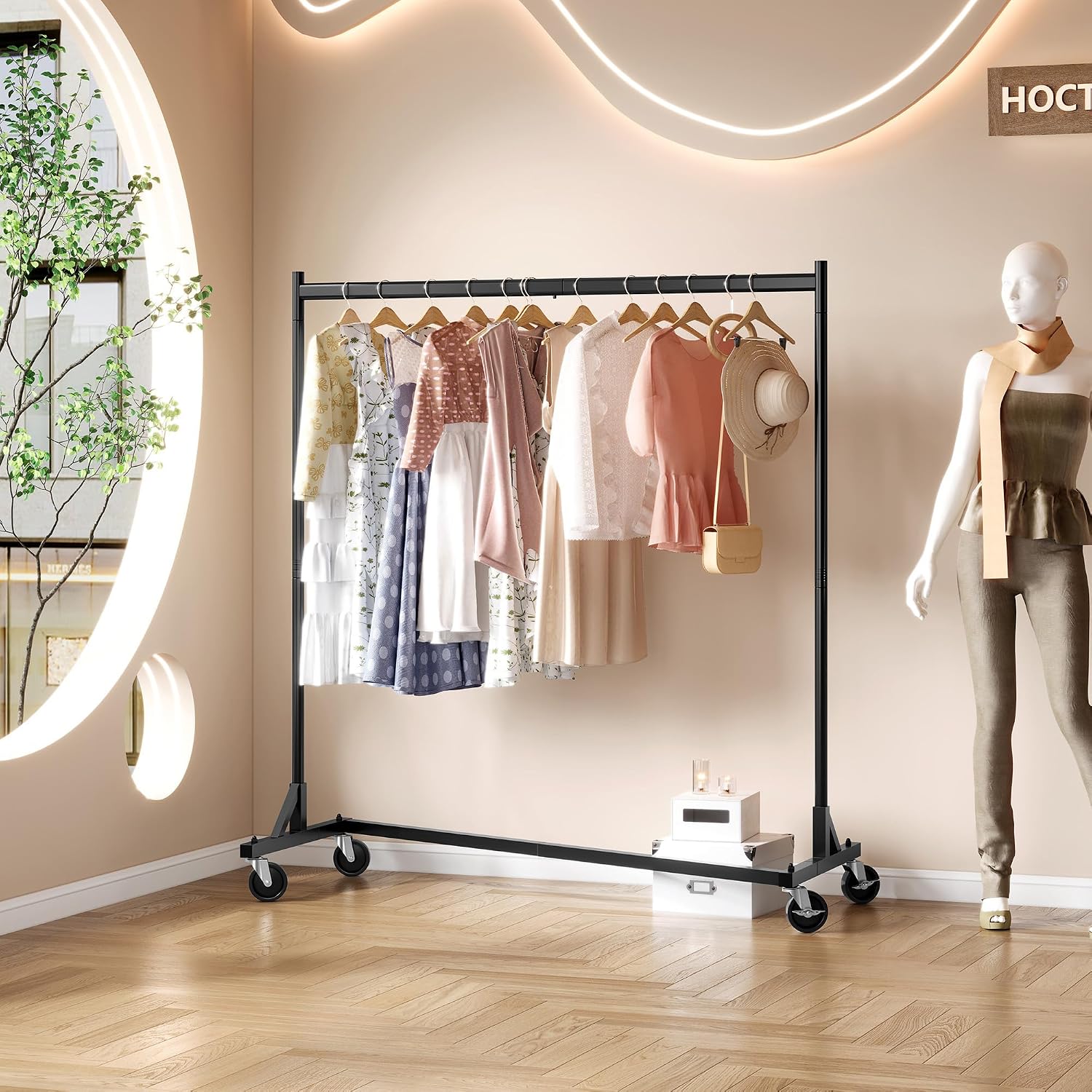 Z Rack, Rolling Clothes Racks with Z-Base, Heavy Duty Garment Rack, Clothing Racks for Hanging Clothes, Sturdy Metal