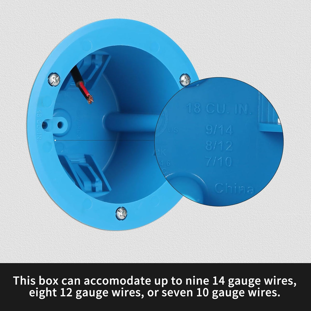 1 Gang PVC Round Ceiling Electrical Box,1 Pack | Old Work, 4.25" Dia with Grounding Strap and Screw,18 Cubic Inch