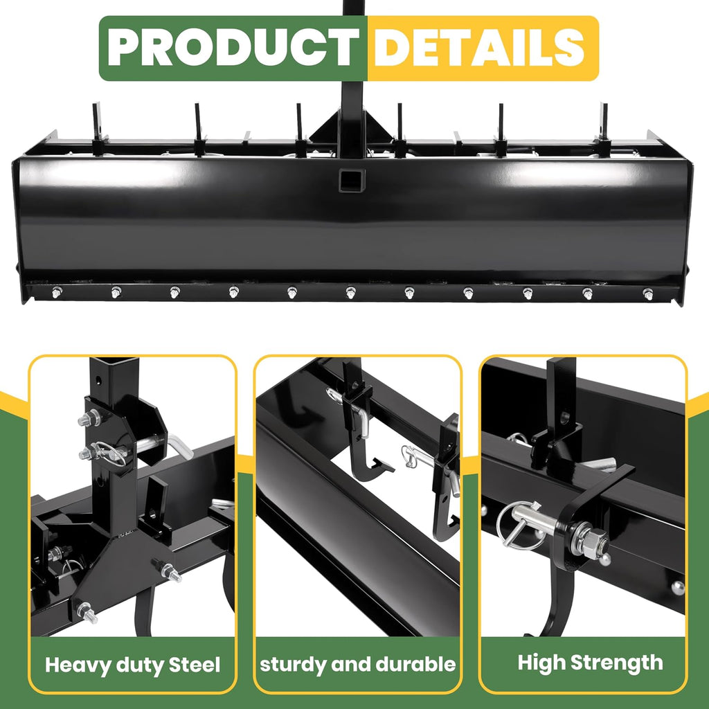 55" 3 Point Box Scraper Compatible with CAT 0 Three-Point Tractor Box Blade Attachment Leveling Grading Landscaping