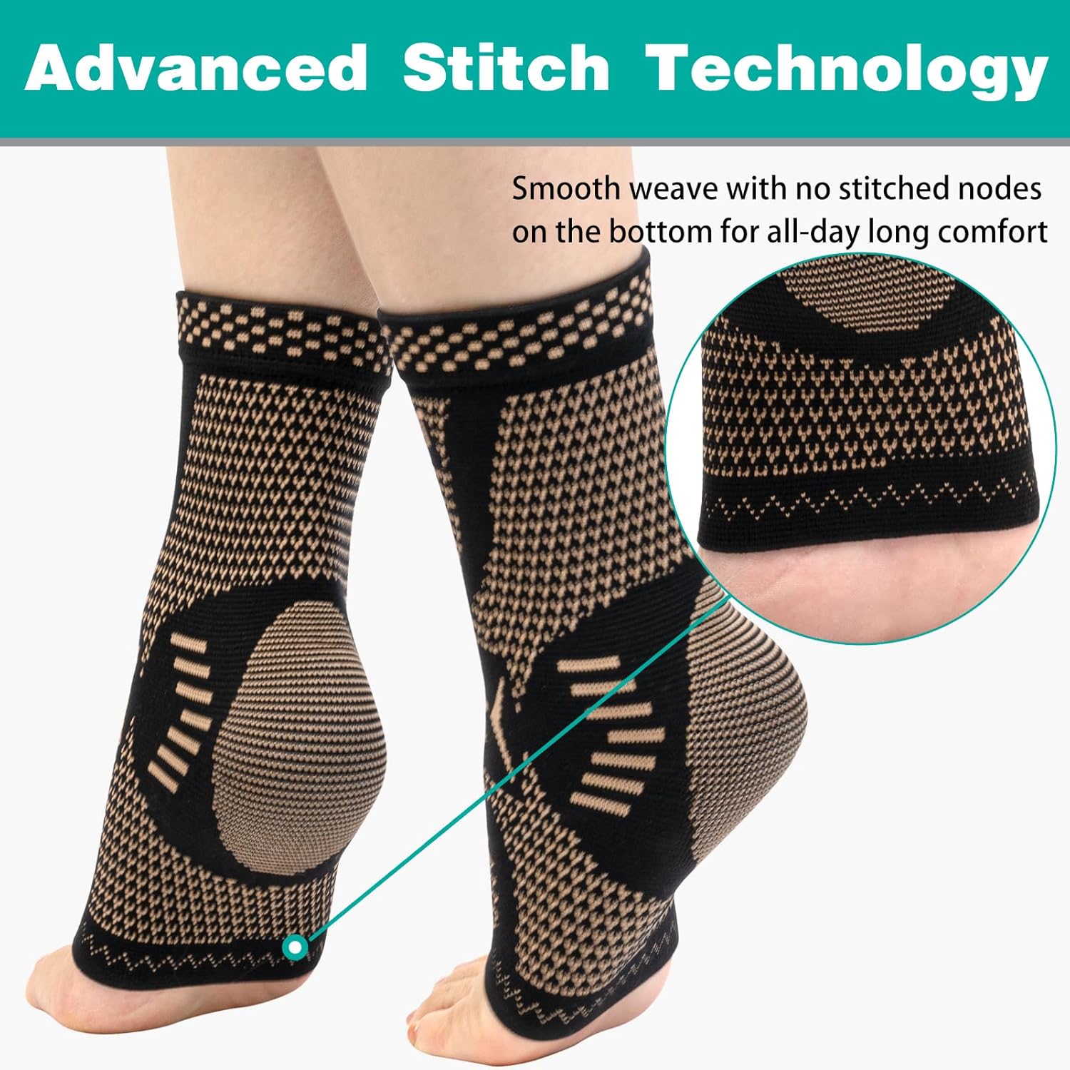 Ankle Brace for Women & Men, Ankle Compression Sleeve Support Copper Infused Ankle Brace for Sprained Ankle, Plantar