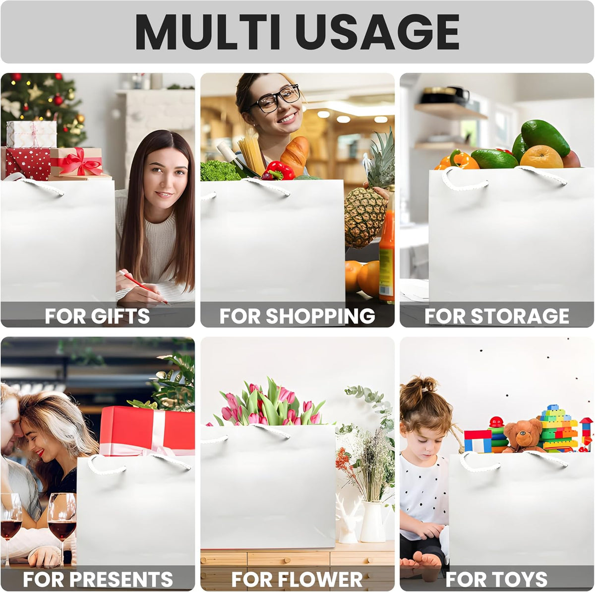 Novel Box 10 Pack White Glossy Laminated Gift Bags 9.5x4x7.5 in