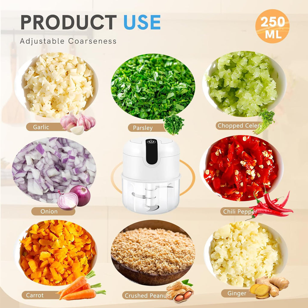 EASYSPEED Electric Garlic Chopper 1 Cup, Mini USB Charging Wireless Food Processor with 304 Stainless Steel, 3 Sharp