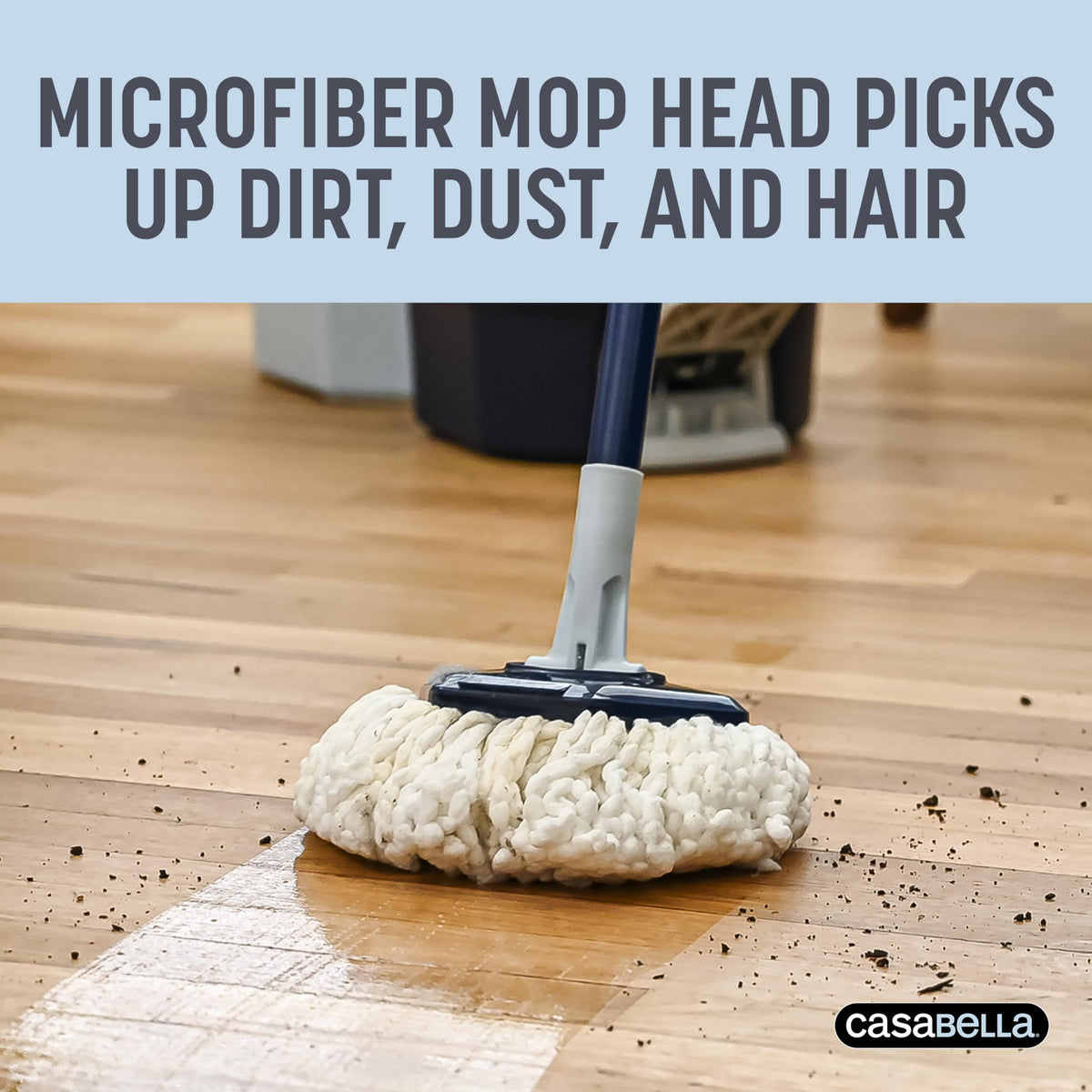 Spin Mop System with Extra Mop Head Refill - Two-Bucket Design with Splash Guard Built-in Measuring Cup and Scraper
