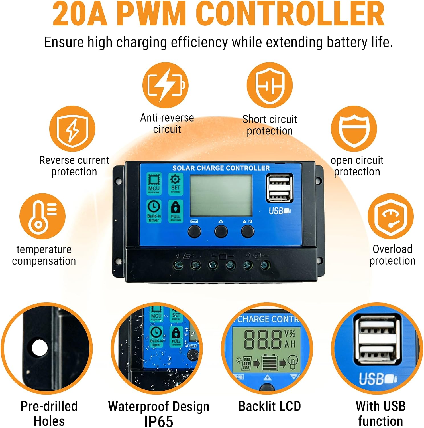 100W 12V Monocrystalline Solar Panel Kit w/ 20A PWM Charge Controller, Z Brackets & MC4 Cables, 25% High-Efficiency