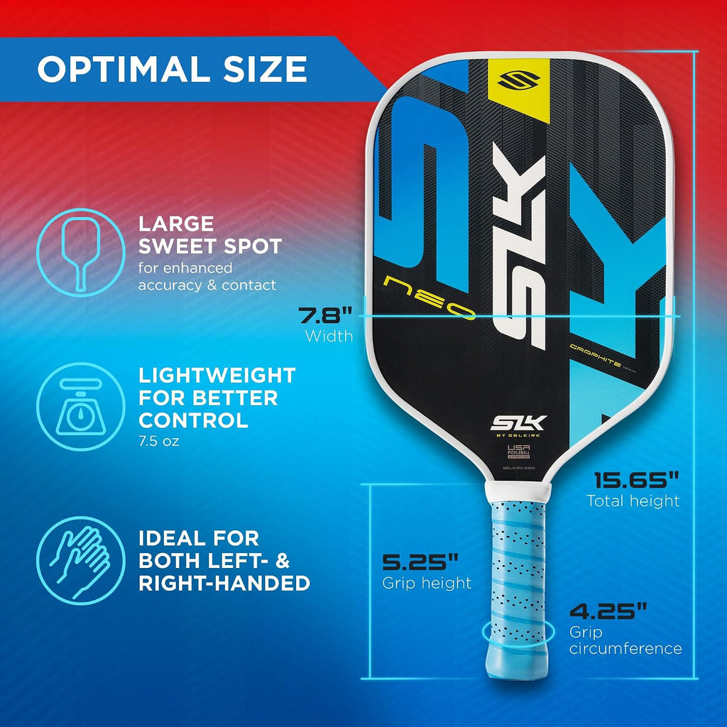 SLK Neo Pickleball Paddles Set of 2 | Graphite or Fiberglass | Pickle Ball Rackets 2 Pack in Graphite or Fiberglass