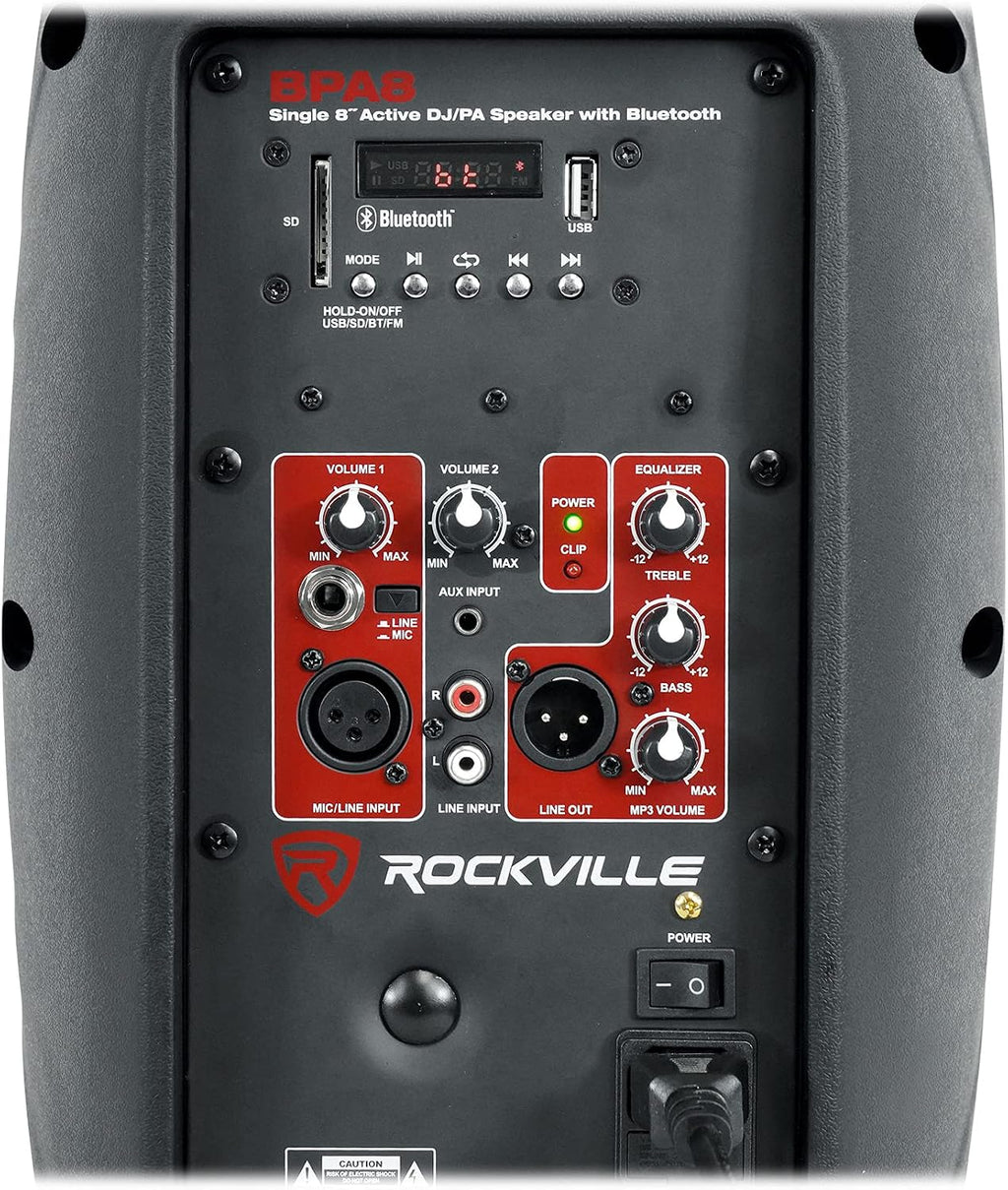 BPA8 300W Peak/75W RMS 8" Powered PA Speaker, Bluetooth, USB/SD, EQ, 1" Titanium Driver, Stand Mount/Flyable, for DJs