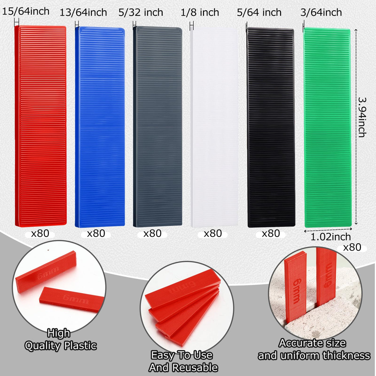 480 Pcs Plastic Flat Shims for Leveling, Structural Tile Spacers