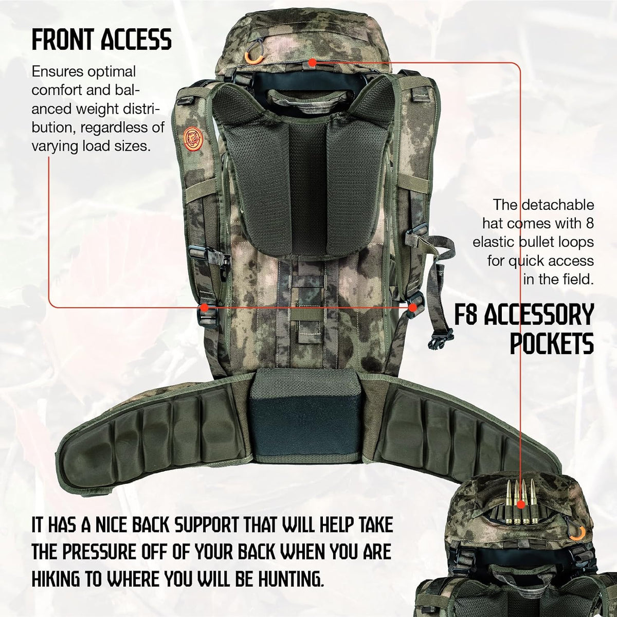 Hunting Pack for Men – Expandable Frame Backpack 40L, Water Resistant, with Meat Hauler, Rifle Holder & Shotgun Rest