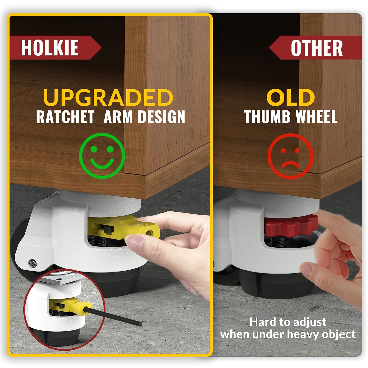 Leveling Casters with Ratchet Handle Design丨Total Capacity 2200 lbs | TD60丨Set of 4 丨Heavy Duty Industrial Casters