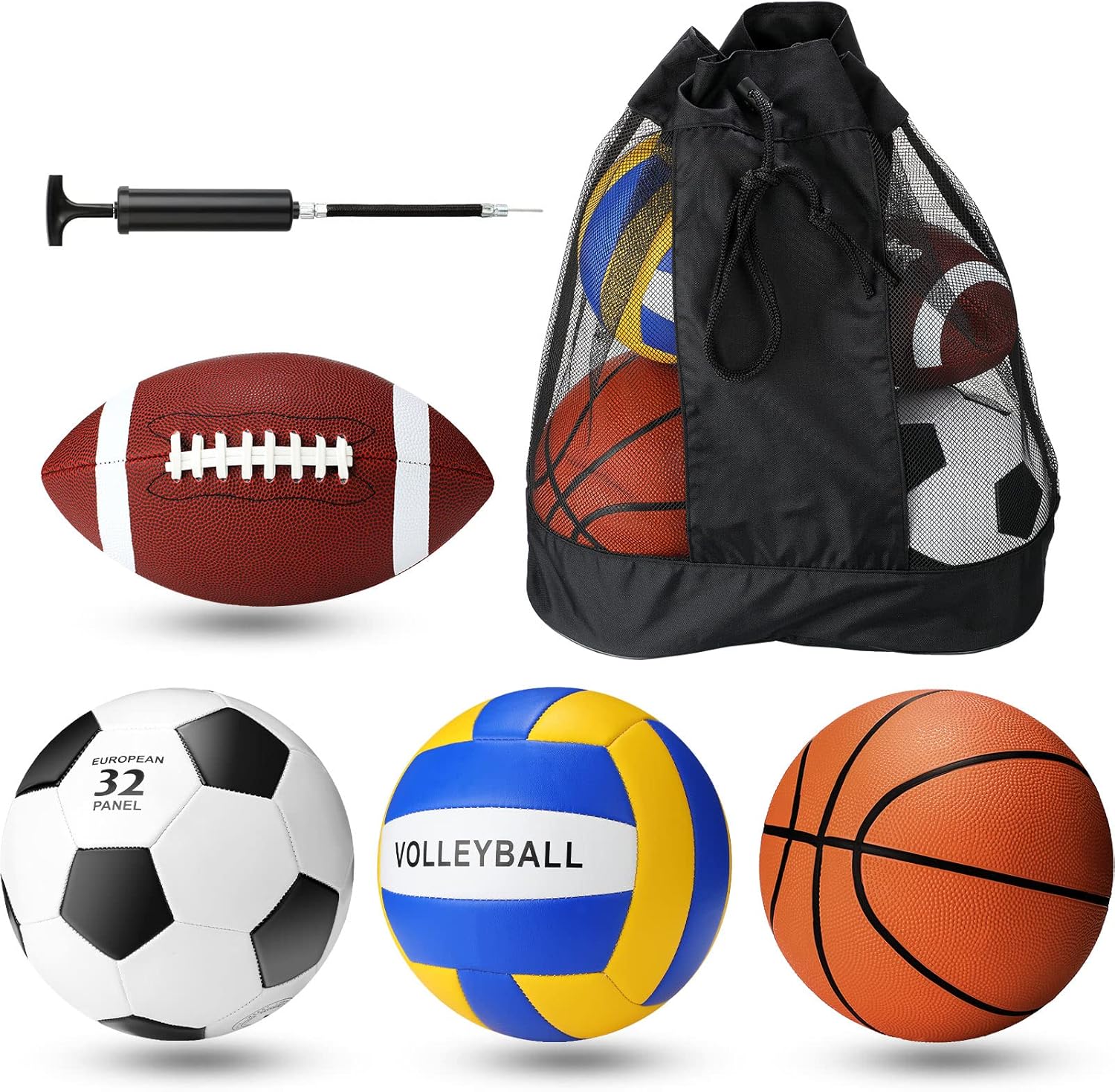 4 Pcs Sport Balls Set Official Size Athletic Balls Include Soccer, Football, Basketball, Volleyball for Indoor