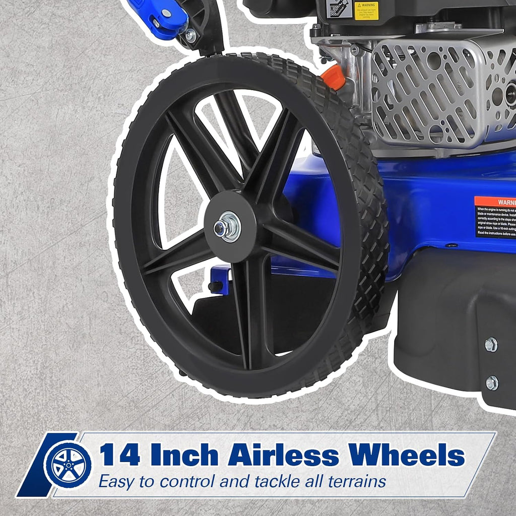 Walk Behind String Trimmer, 170cc 4-Cycle Gas Brush Hog Mower, 22 Inch Cutting Diameter, Push Weed Eater with 14 Inch