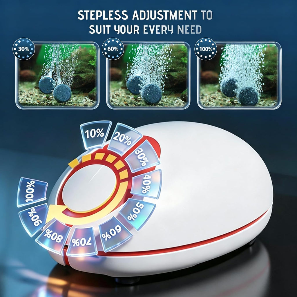 No-Hum Whisper-Quiet Aquarium Air Pump,＜25dB Adjustable Airflow | 3W/60GPH/20Kpa,for 40-70 Gal,Stainless Steel Double