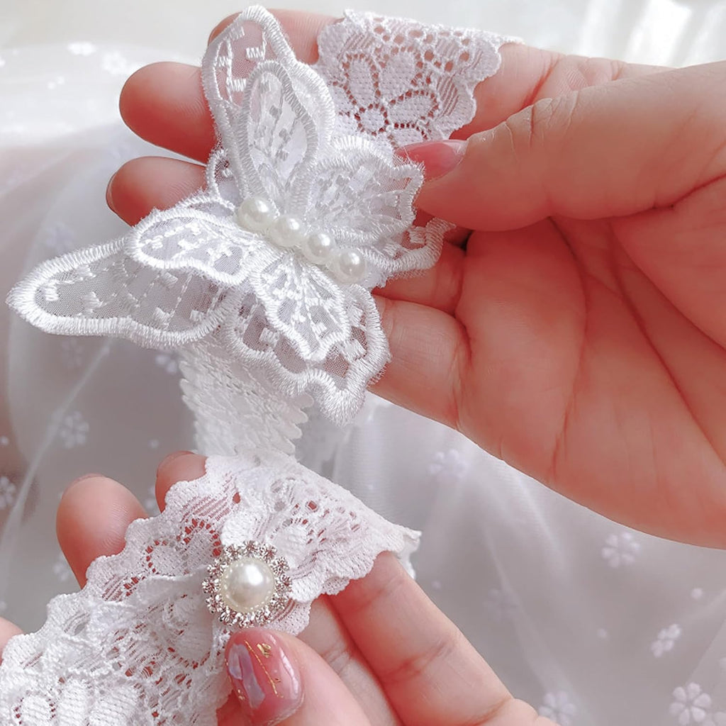 Bridal Wedding Garters 2 Pack, White Lace Bridal Butterfly Garters