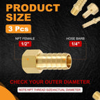 HARFINGTON 3pcs 1/2" to 1/4" NPT Female Brass Hose Barb Fitting Mender
