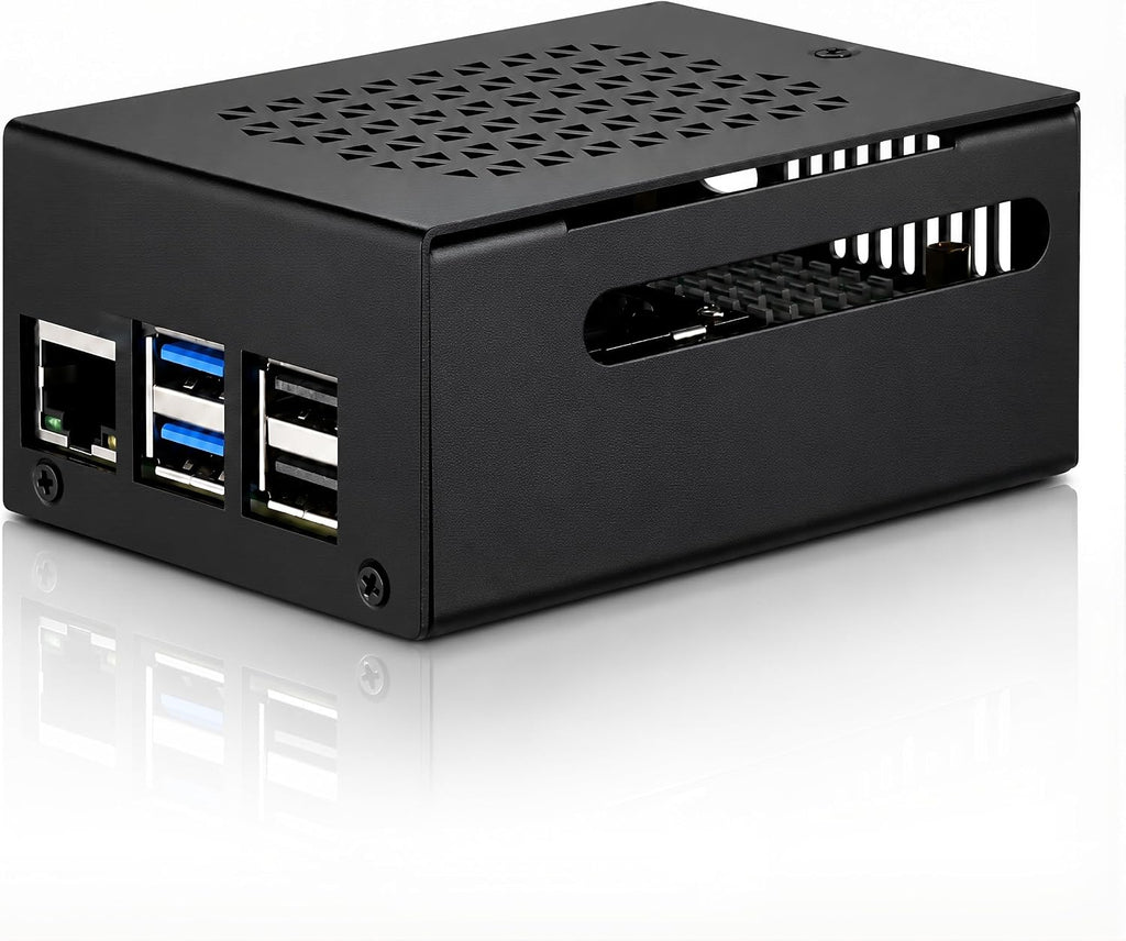 iUniker Metal Case Compatible with Raspberry Pi 5, Aluminum Pi 5 Case with Space for Active Cooler, M.2 NVMe HAT & POE HAT, GPIO Side Access, Vented Enclosure (Only Include Case)