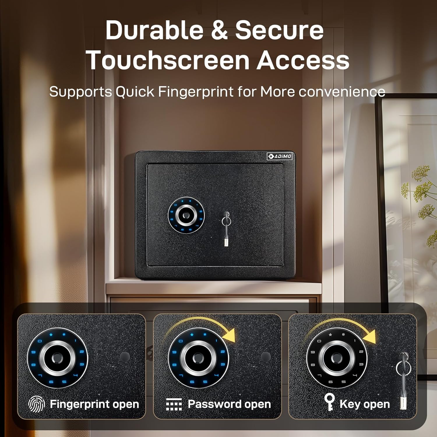 Biometric Safe, 1.2 CuFt Fingerprint Home Safe with Touchscreen Keypad, Removable Shelf, Alarm System, Alloy Steel