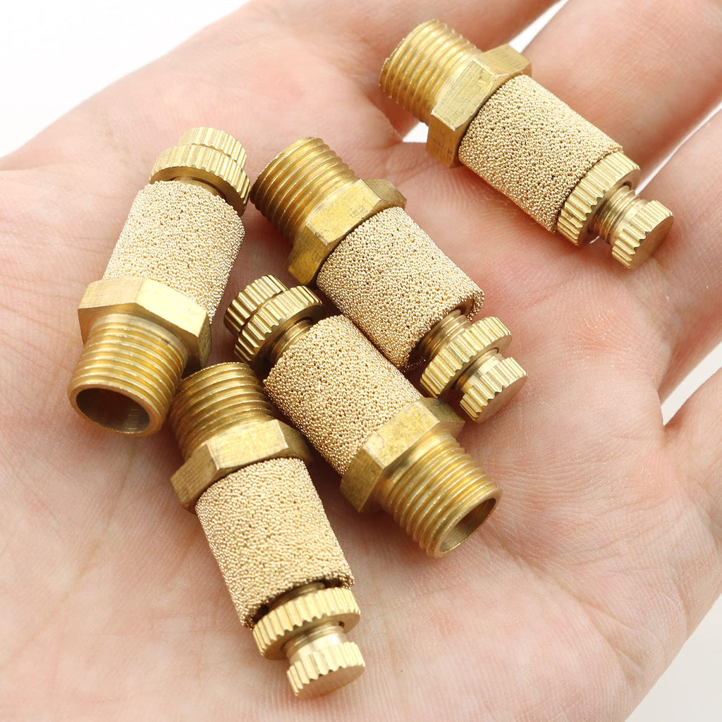 E-outstanding 5Pcs Solenoid valve copper muffler Pneumatic Muffler Silencer Adjustable 1/8 inch Threaded Air Filter Flow Speed Controller Muffler Fitting