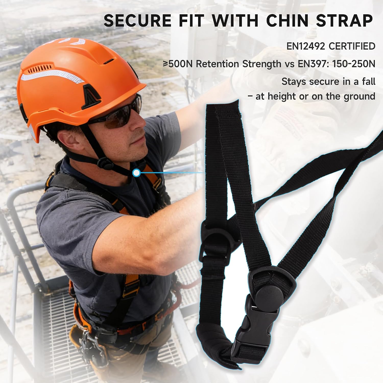 Type II Safety Helmet, ANSI Z89.1 Class C Hard Hat with Chin Strap, Climbing Helmet for Work at Height, Vented ABS