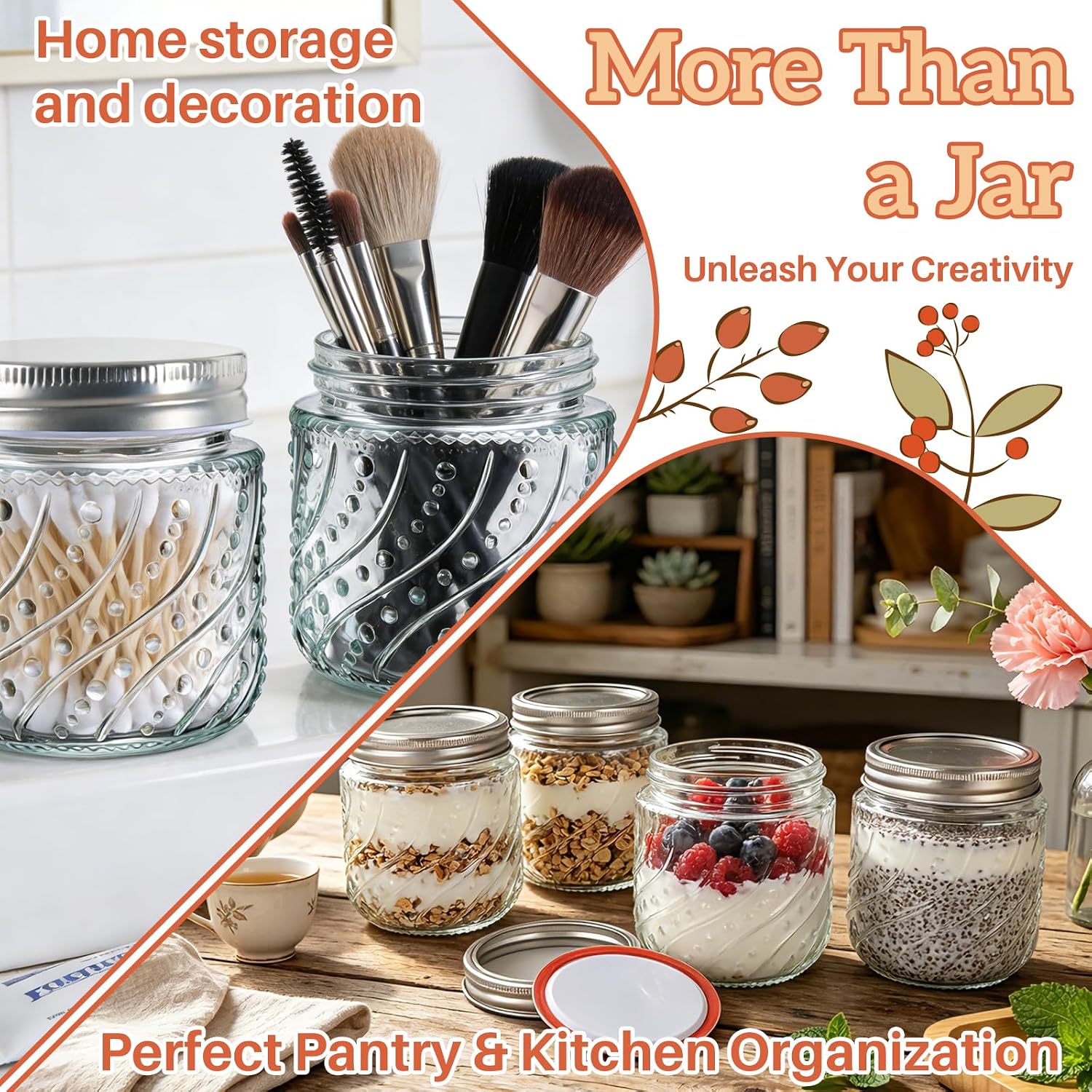 16oz Wide Mouth Mason Jars with Silver Lids and Bands, 8 Pack