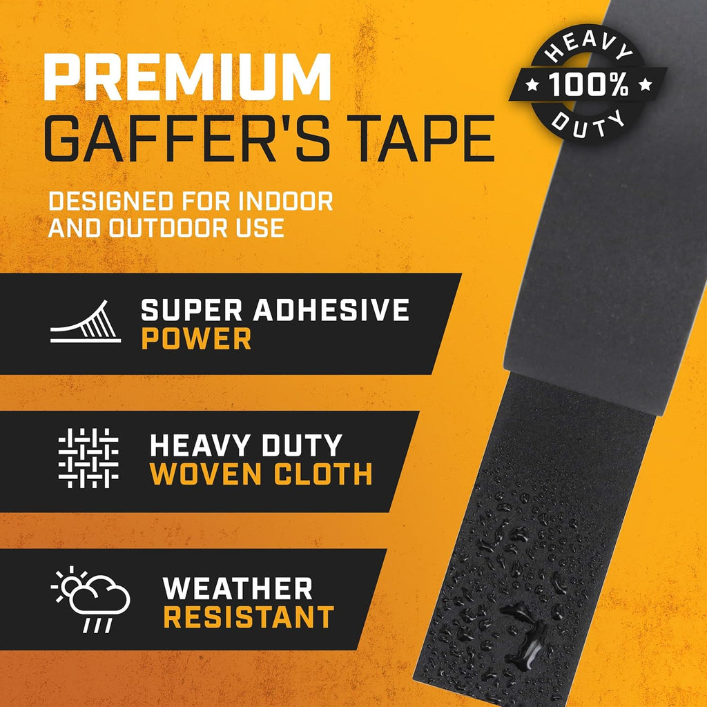 Black Gaffers Tape 2 Inch x 30 Yards - 12 Pack Pro Matte Gaff