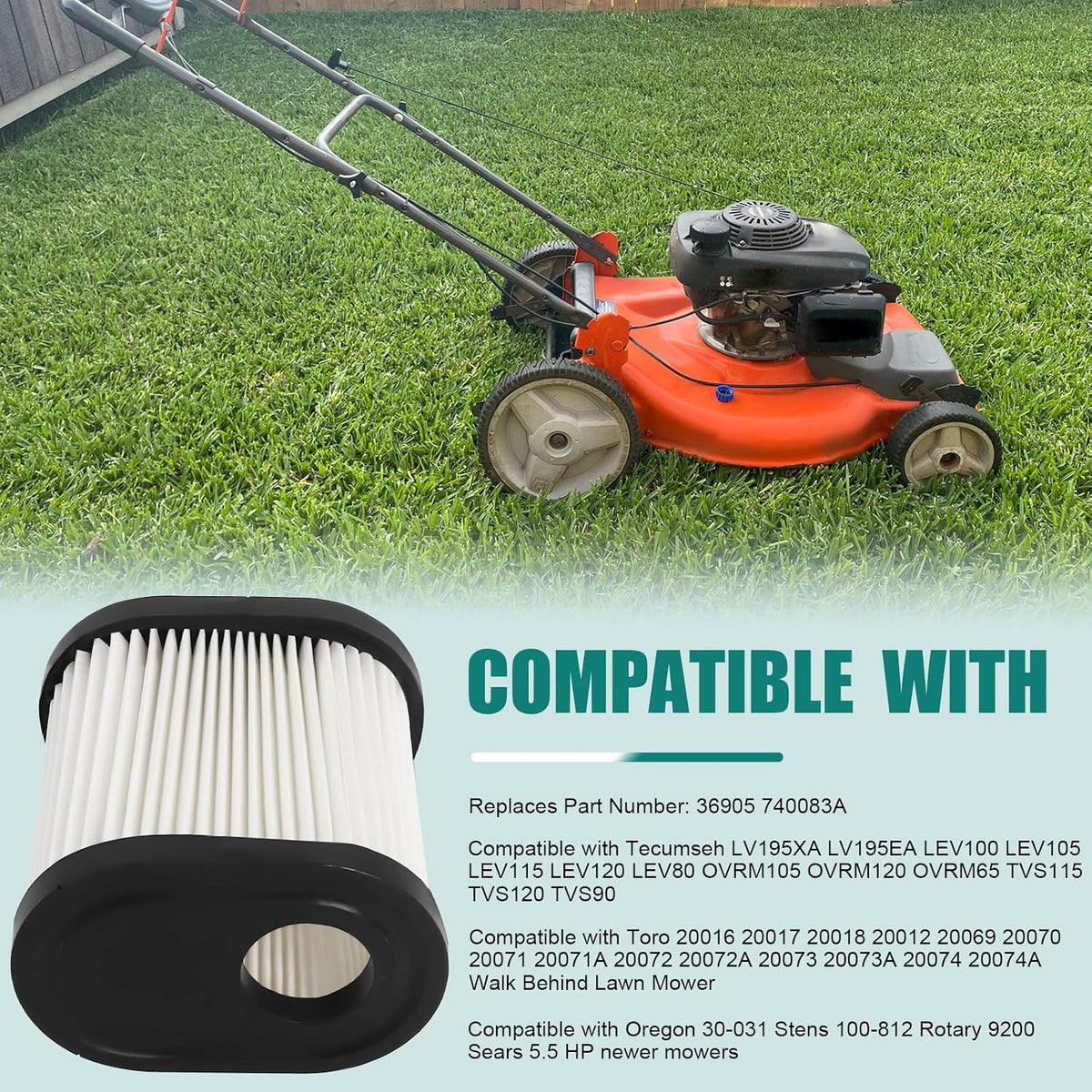 Podoy 36905 Air Filter 5 Pack Compatible with Tecumseh Toro Lawn Mower