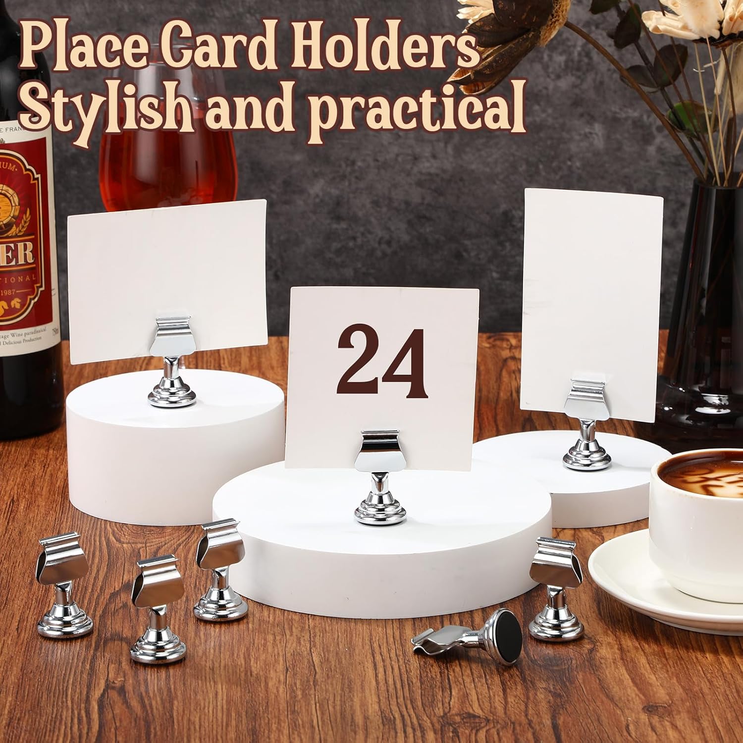 48 Pcs Wedding Table Number Holders Metal Silver Place Card Holder | Place Card Holder for Weddings Restaurants, Menu