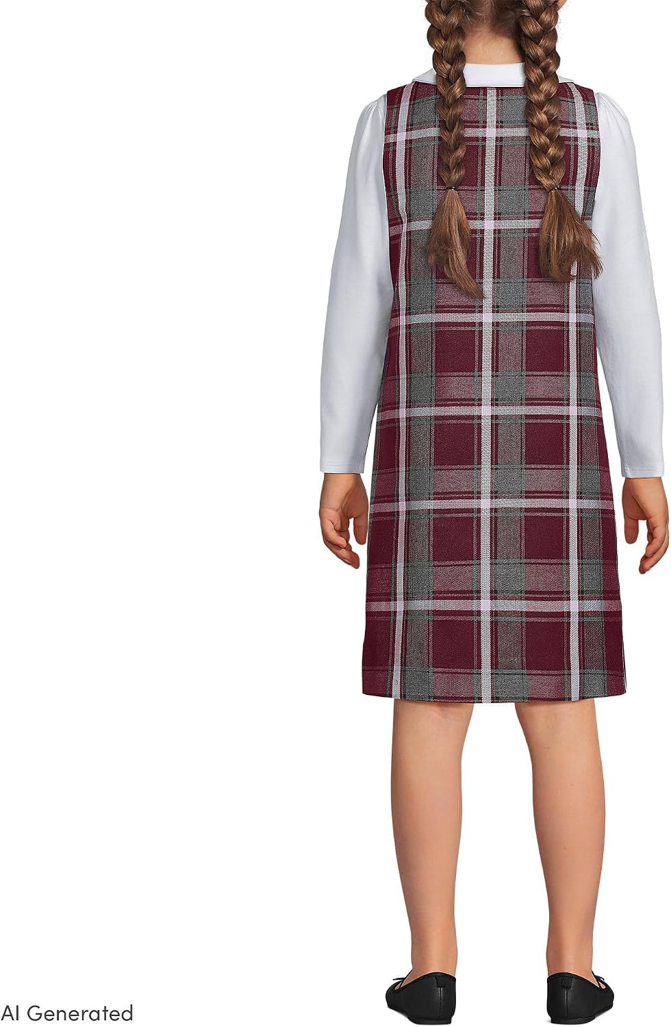 Girls Plaid Button Shoulder Patch Pocket Jumper 16 Burgundy/Gray Plaid