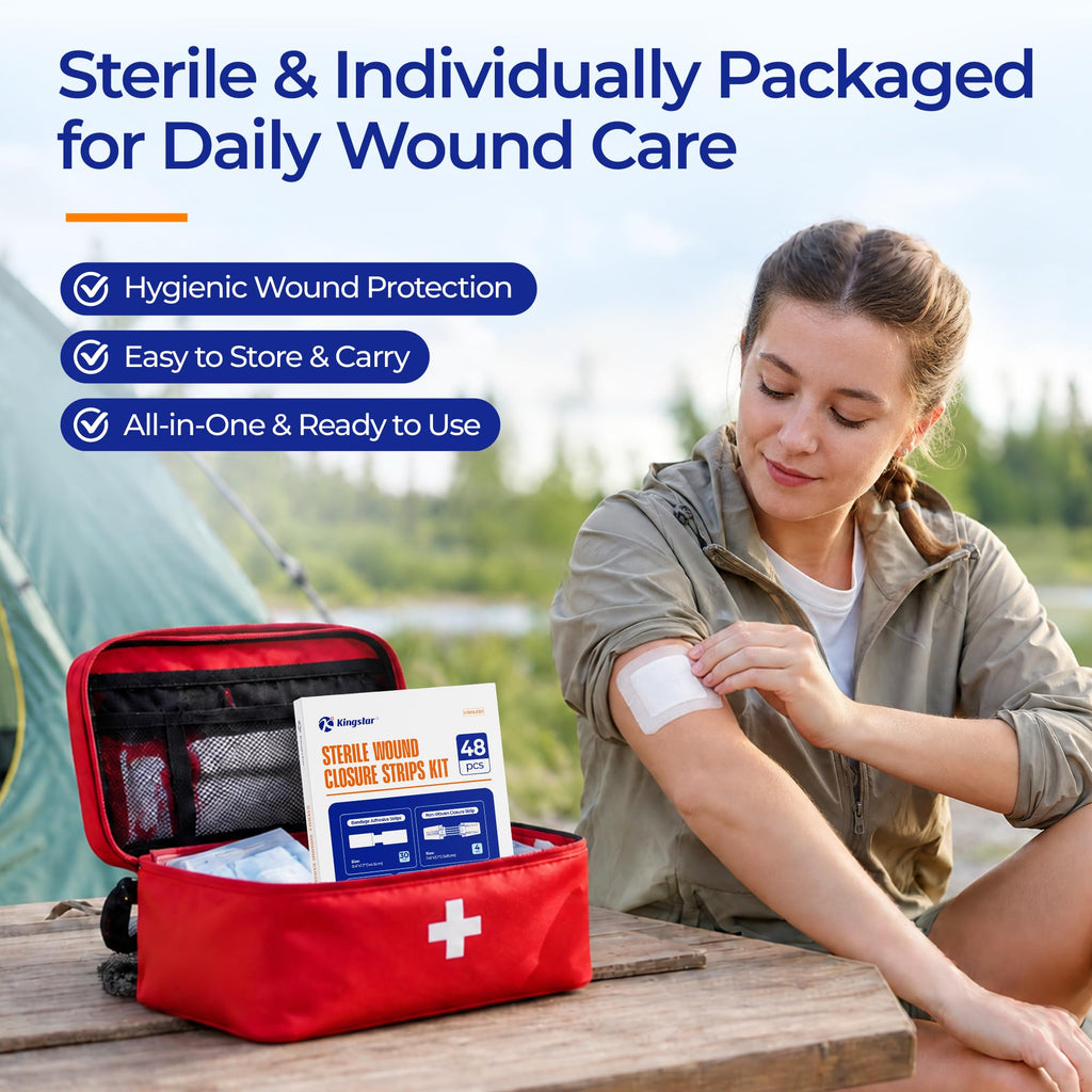 Sterile Wound Closure Strips Kit, Close Secure Protect, First Aid, 48 Piece