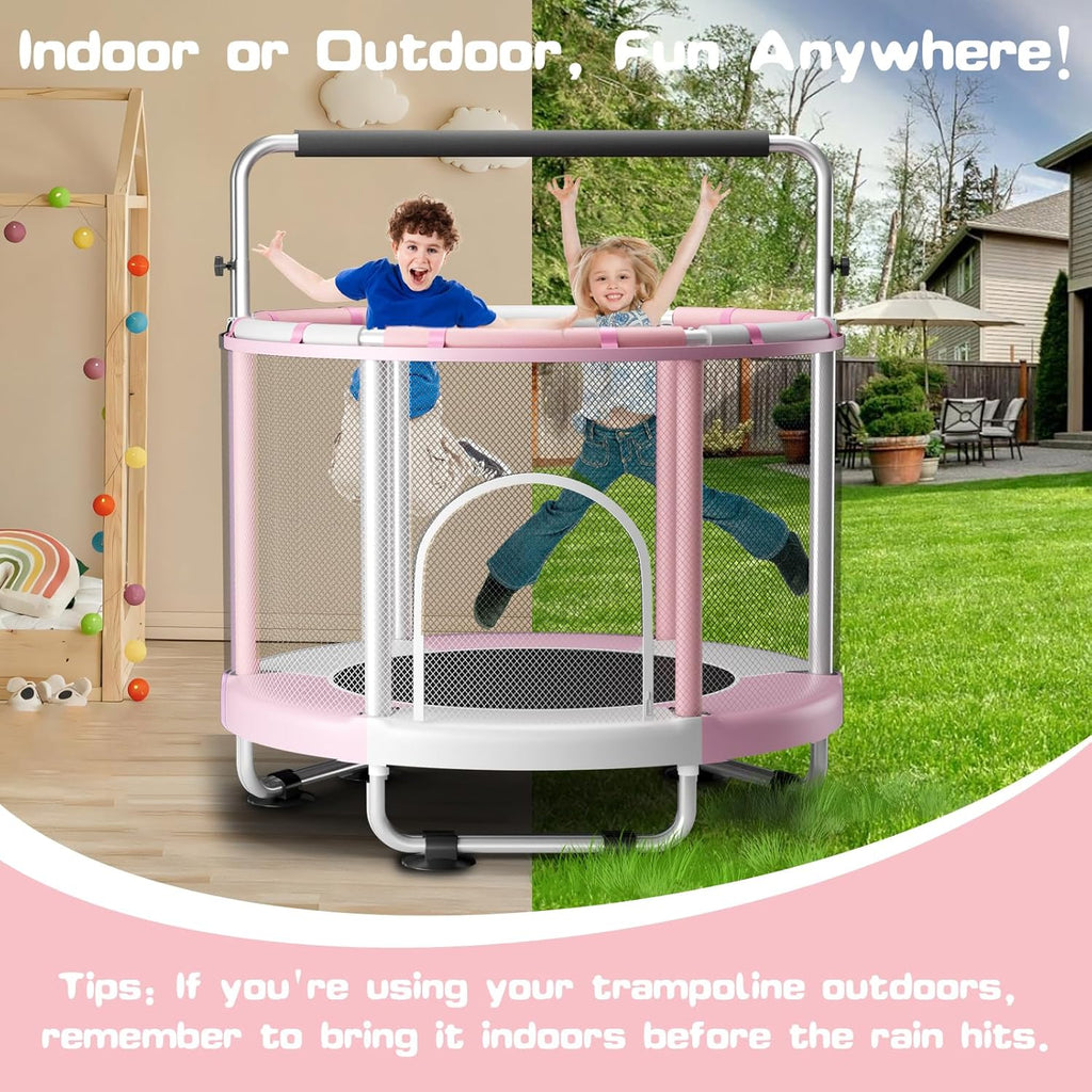 55" Trampoline for Kids with Enclosure, 440lbs Capacity Indoor & Outdoor Toddler Trampoline with Adjustable