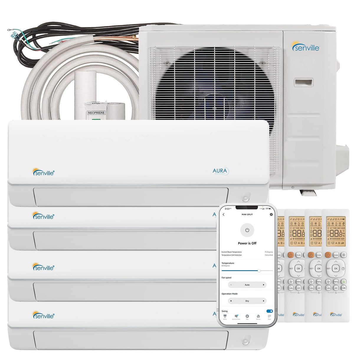 Mini Split AC/Heating System, 4 Zone, White, 36000 BTU