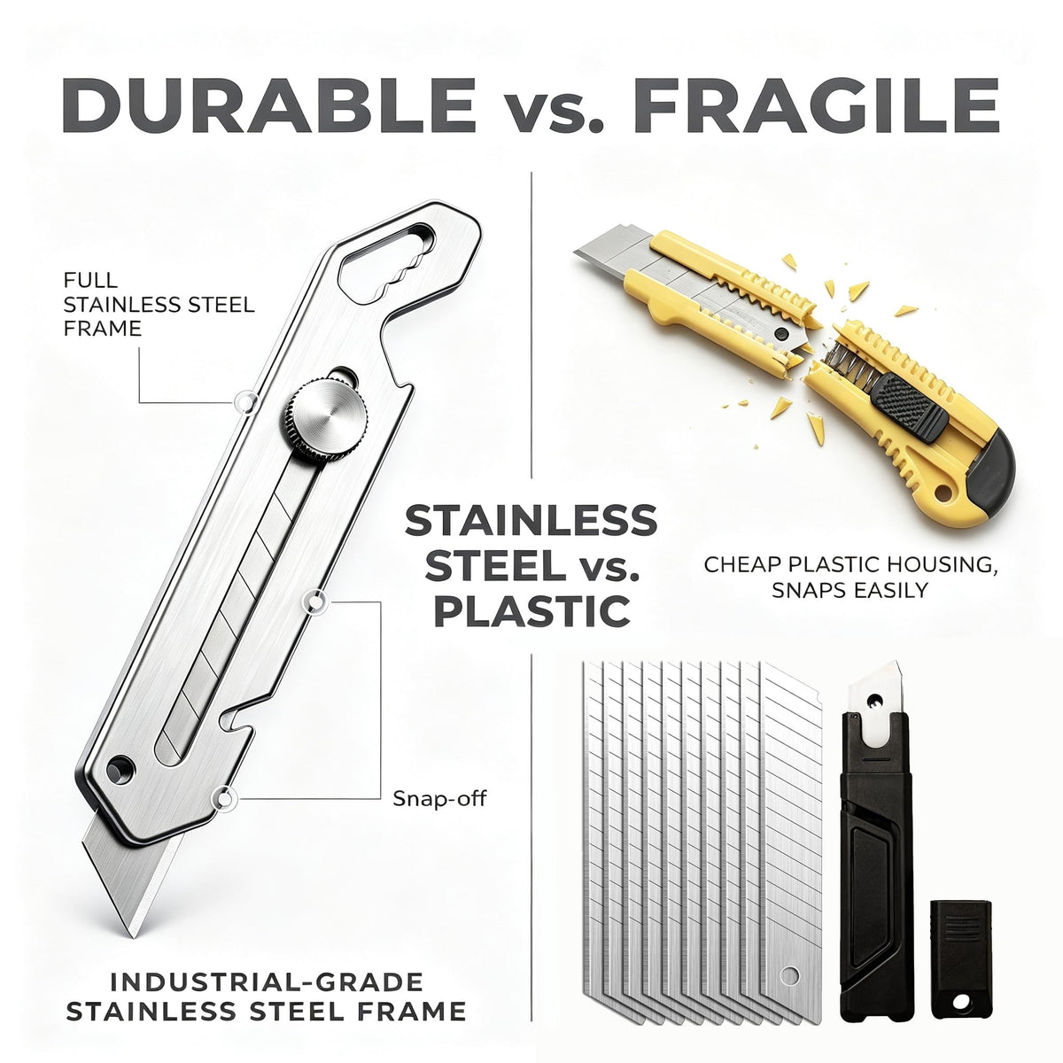 2-Pack Stainless Steel Retractable Utility Knife Box Cutter