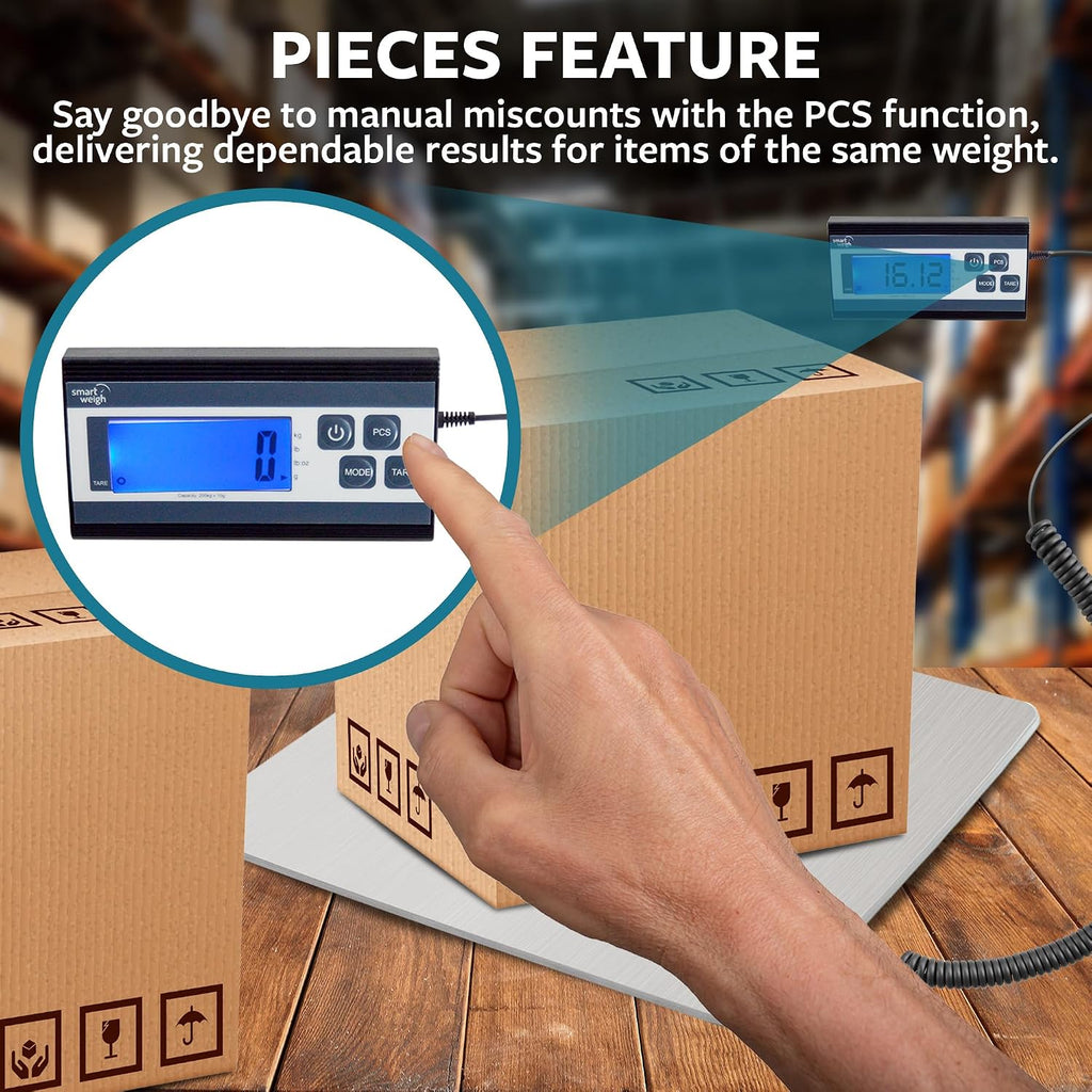 Digital Postal Shipping Scale, 440 lb Capacity, 1 oz Readability, Hold & Tare Functions, Battery or USB-C Power