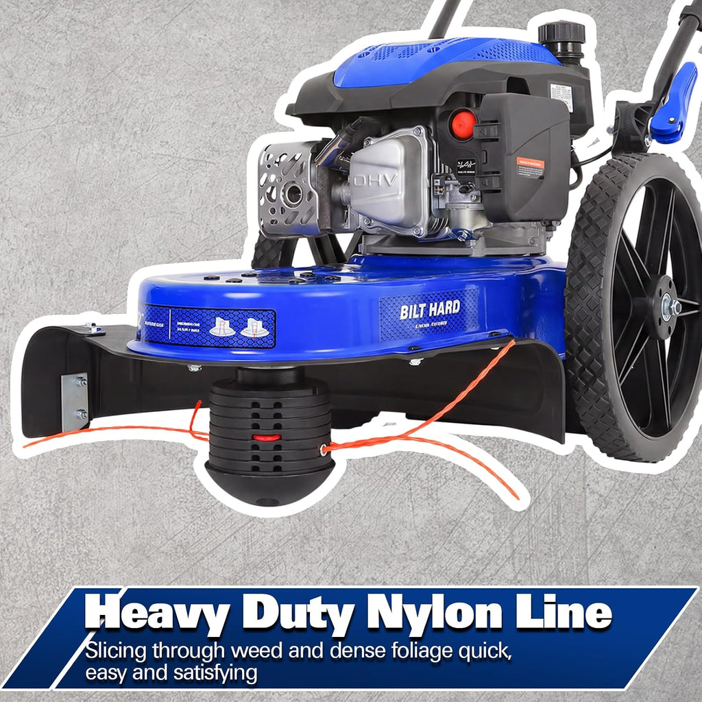 Walk Behind String Trimmer, 170cc 4-Cycle Gas Brush Hog Mower, 22 Inch Cutting Diameter, Push Weed Eater with 14 Inch