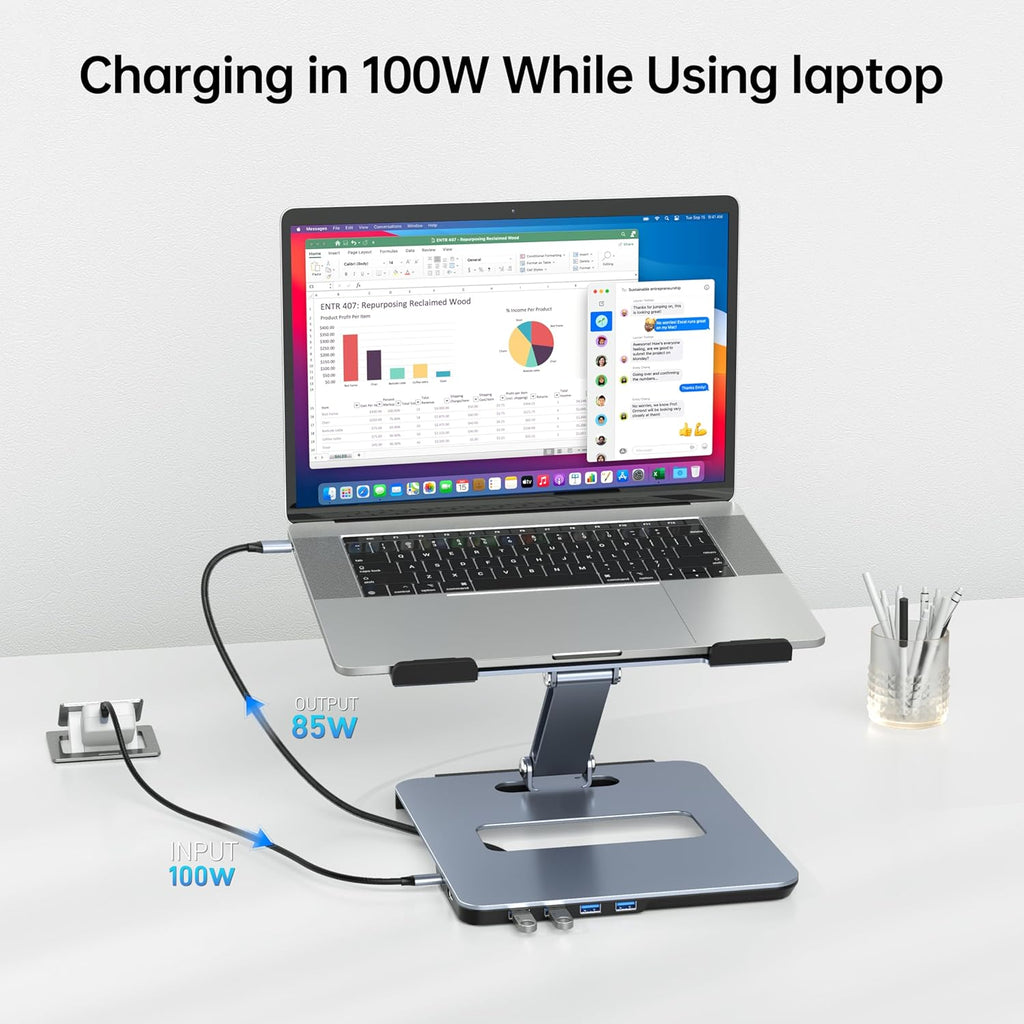 Laptop Stand with USB C 6in1 Docking Station, HDMI 4K@60Hz, 4*USB3.0, 100W PD Compatible with MacBook Pro/Air, iPad