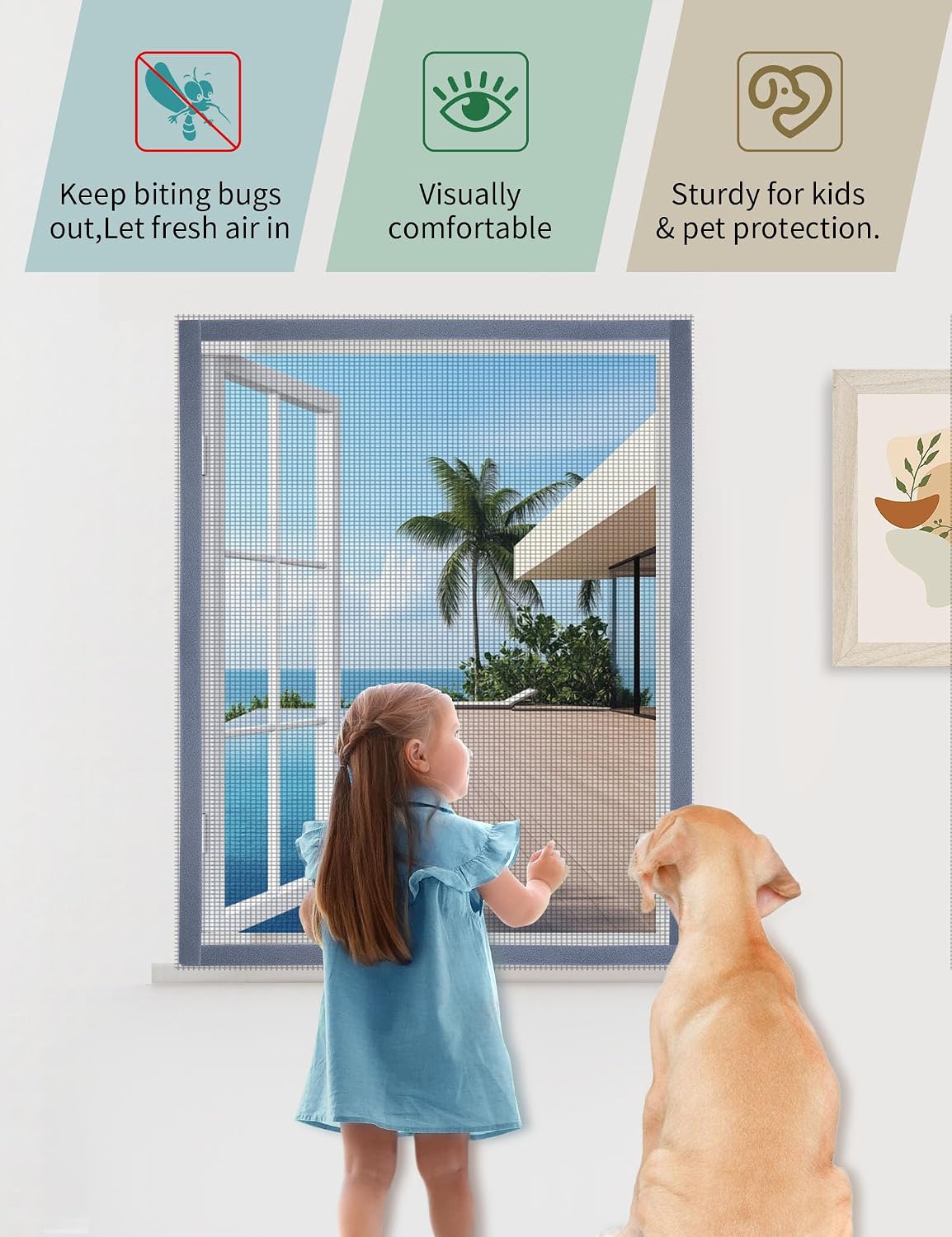 Adjustable Window Screen, Max 39"x 59" Thick Self-Adhesive Mosquito Mesh with Reinforced Edge, DIY Temporary Nylon