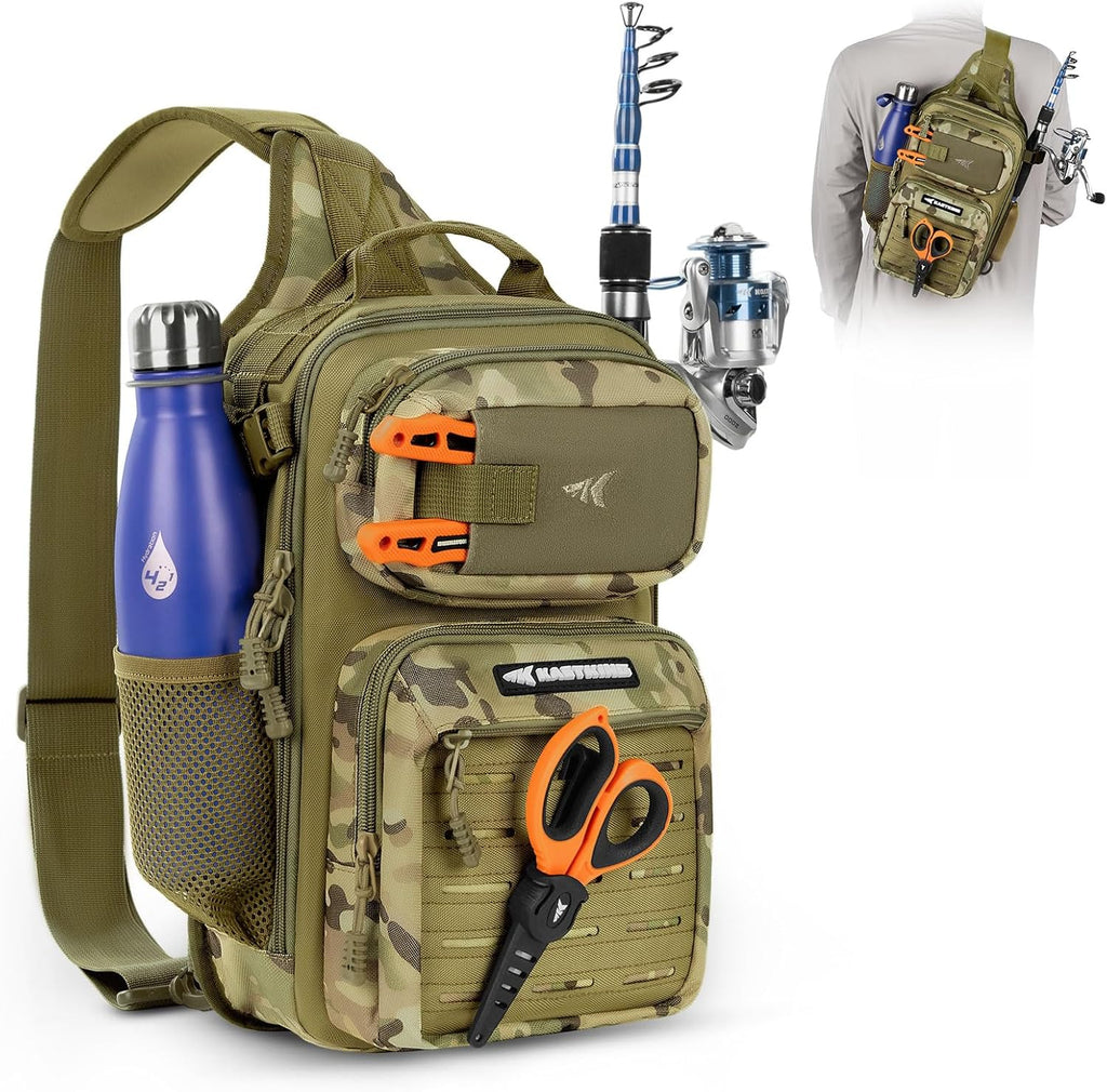Blowbak Fishing Sling Bag, Fishing Backpack with Rod Holder | Fishing Bag Storge Fishing Gear, Gift for Men, Molle