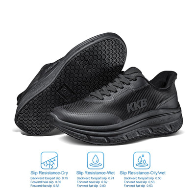 Men's Non Slip Work Shoes Slip Resistant Waterproof Easy Slip Sneakers for Kitchen Restaurant Chefs Nurses with Arch