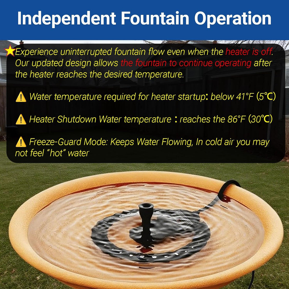 Upgrade Bird Bath Heater De-icer with Fountain Water Pump 200W Heated Bird Baths for Outdoors in Winter