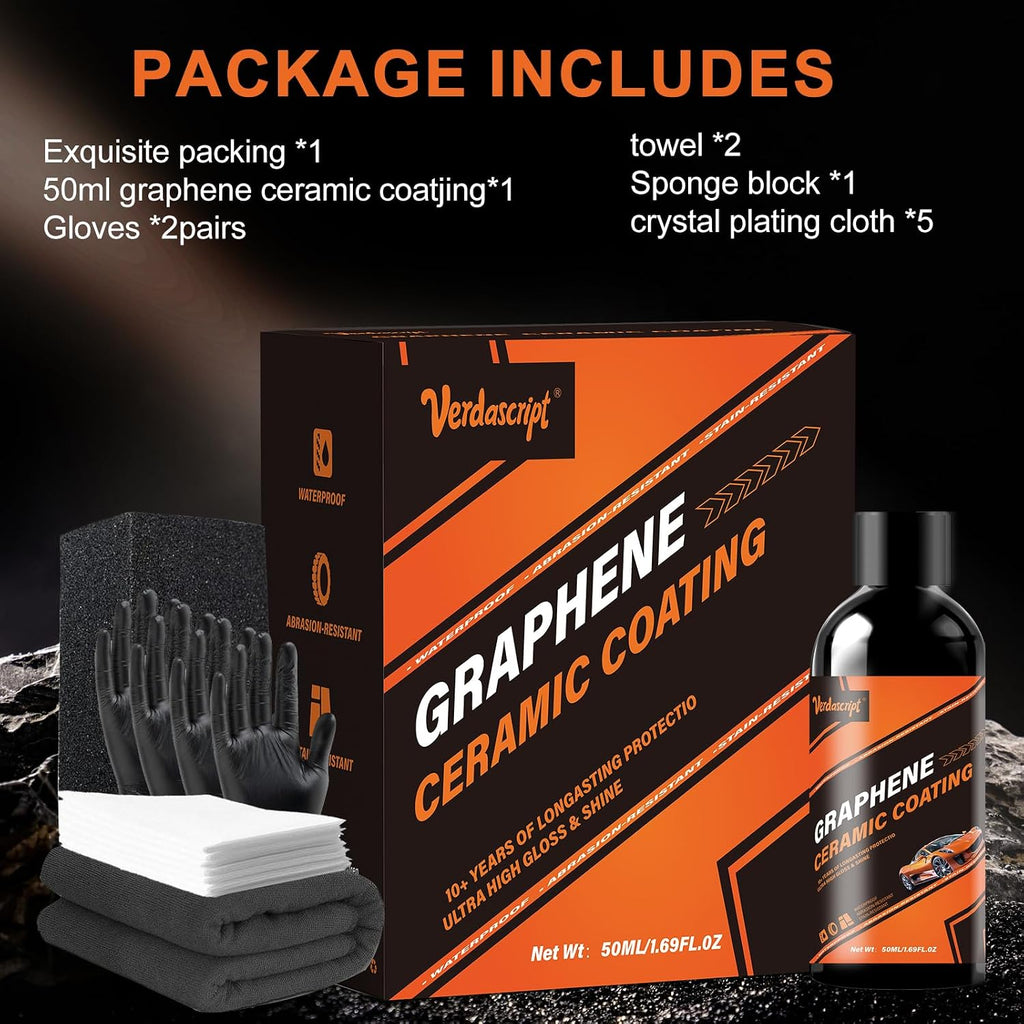 Graphene Ceramic Coating (50ml) - 20H Professional Top Coat Kit | Heavy Duty Paint Sealant, Hydrophobic & High Gloss