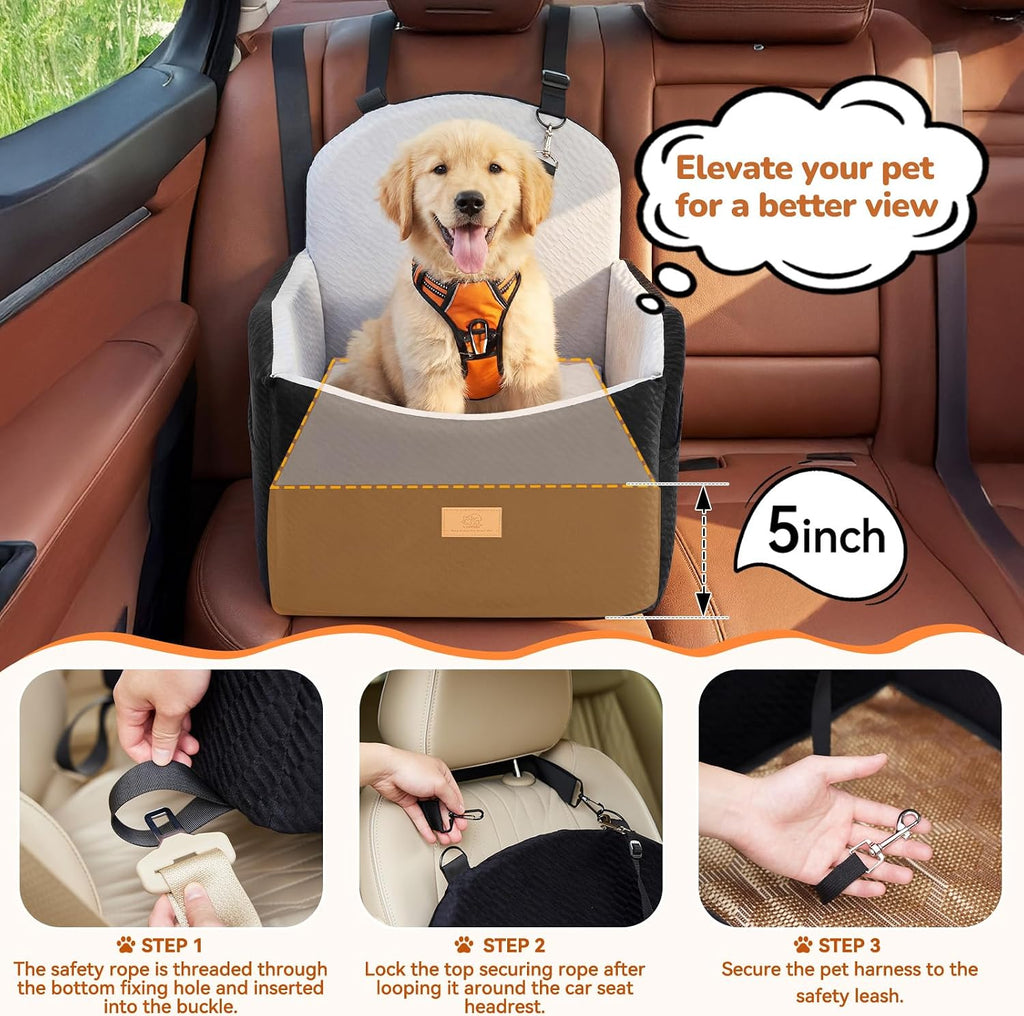 Dog Car Seat for Medium/Small Dogs, Dog Booster Car Seat, Pet Booster Seats Up to 40lbs with Waterproof Layer, 3