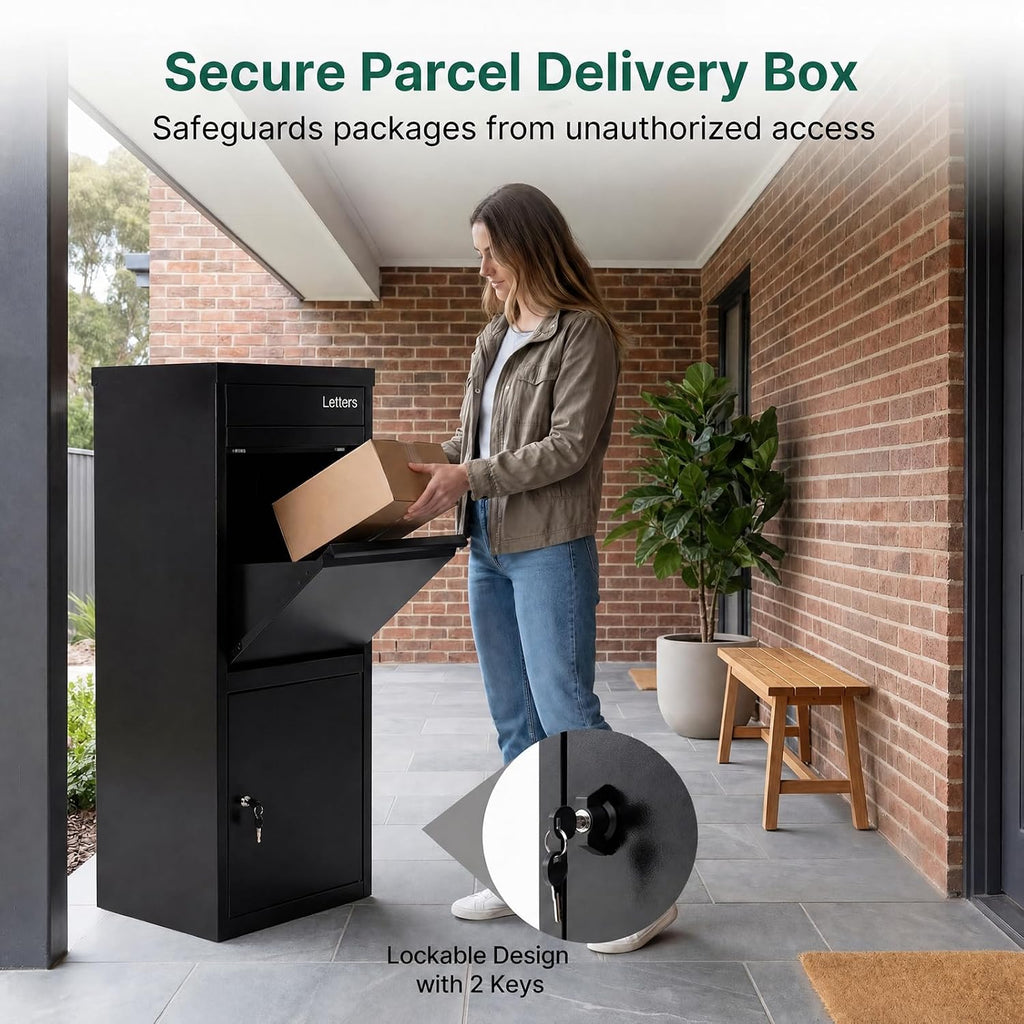 Large Outdoor Package Delivery Box with Anti-Theft Design | Lockable Door, and Weatherproof Galvanized Steel for