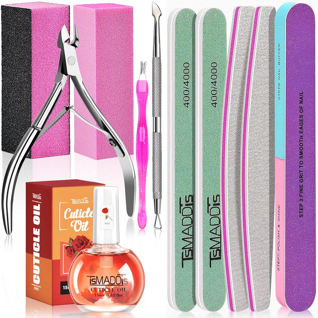 Manicure Tools Kit Nail Care Kit with 3 pcs Files, 2 pcs Buffer Blocks, 2 Polishing Buffers, Cuticle Nipper, Pusher