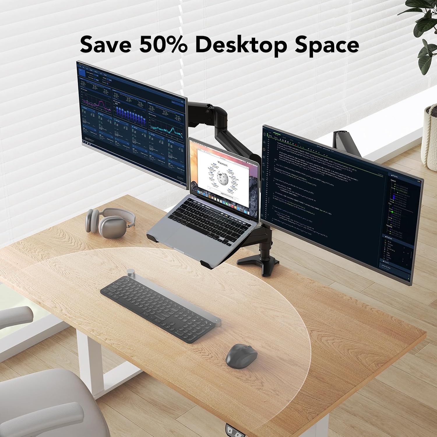 Dual Monitor and Laptop Mount for Max 32” Monitor and 17” Laptop, Adjustable Arm with Tilt, Swivel and Rotation, Dual