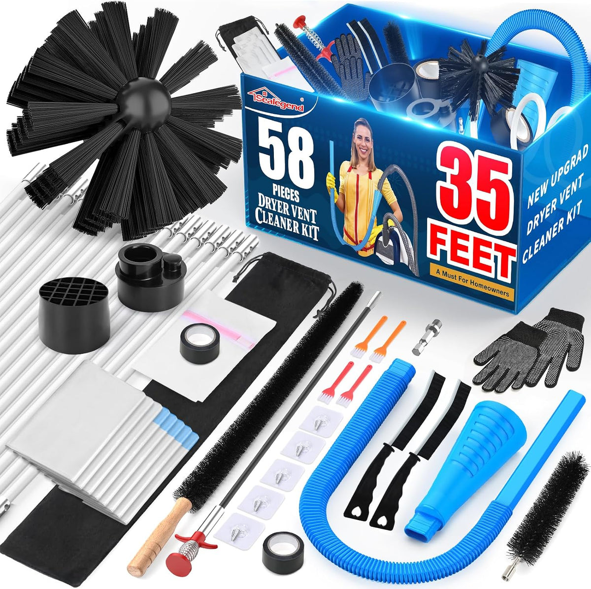 58-Pieces 35-Feet Dryer Vent Cleaner Kit, Dryer Cleaning Tools