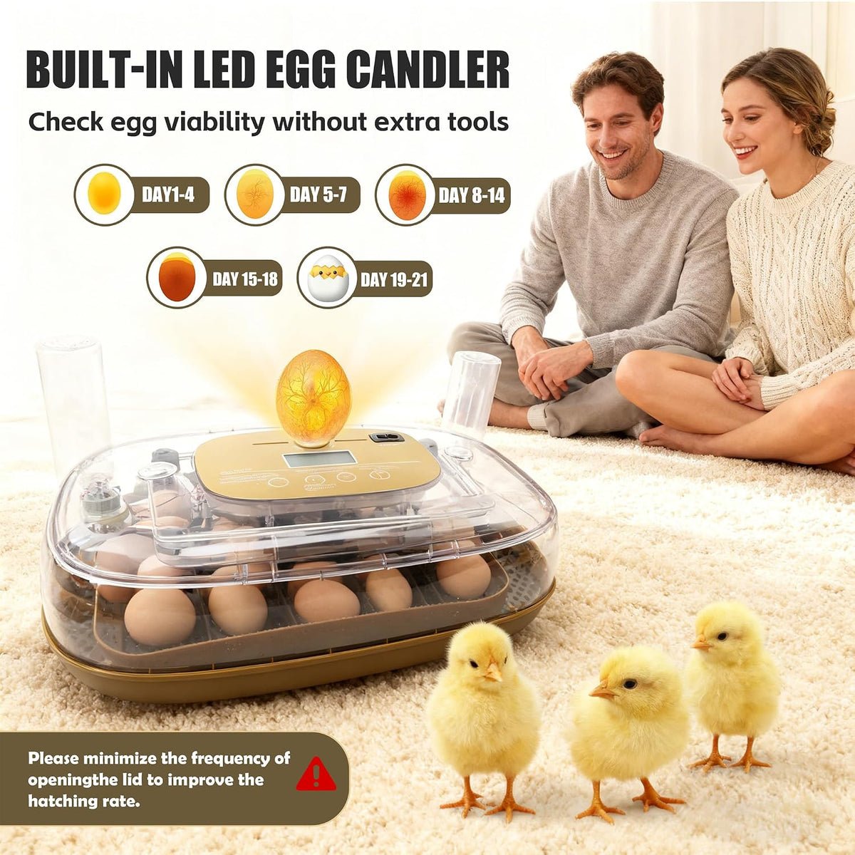 Incubators for Hatching Eggs, 24 Egg Incubator with Automatic Egg Turning and Humidity Control, Egg Candler, 360°